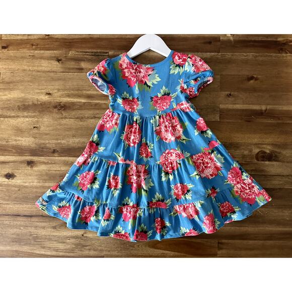 Matilda Jane Camp MJC Blossom Pie Blue Pink Knit Short Sleeve Tiered Dress 4 - Picture 6 of 7